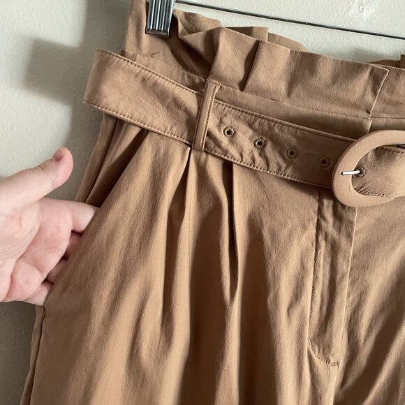 Express Women 4R Tan Pleated Super High Rise Belted Paperbag Wide Leg Pants NWT - Picture 7 of 15